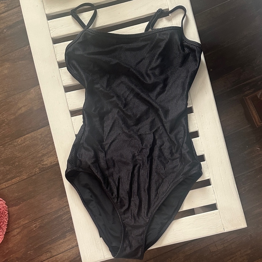 Aerie Black Ribbed One Piece Swimsuit